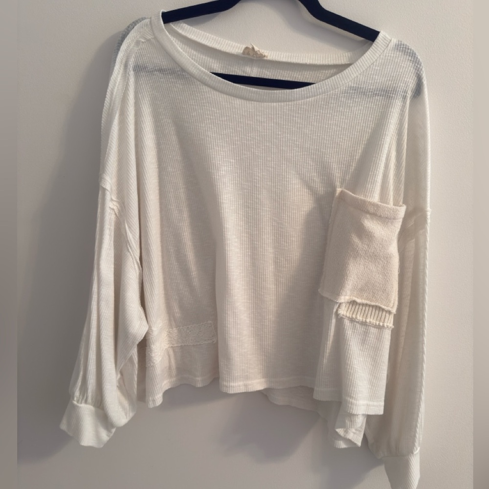 POL Ribbed Crewneck Top - White